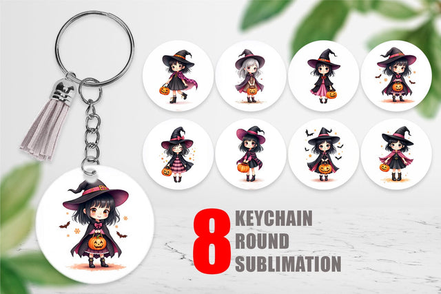 Keychain Cute Witch Girl Sublimation artnoy 