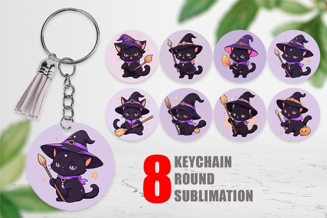 Keychain Cute Witchy Cat Halloween Sublimation artnoy 