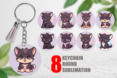 Keychain Cute Wolf Halloween Sublimation artnoy 