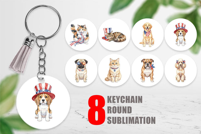 Keychain Cutesy Patriotic Dogs and Cats Sublimation artnoy 