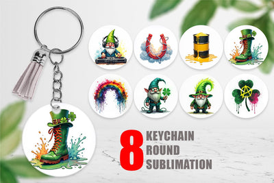 Keychain Cyber-Shamrock Neon Punk St. Patrick's Watercolor Sublimation artnoy 