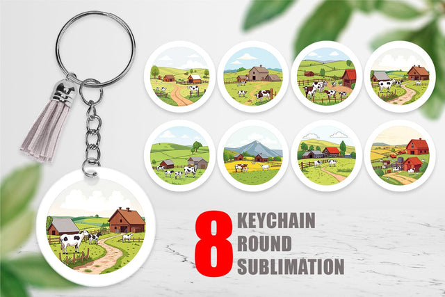 Keychain Dairy Farm Scene Sublimation artnoy 