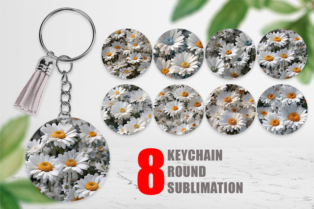 Keychain Daisies Flower Pattern Sublimation artnoy 