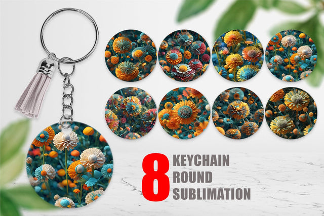 Keychain Dandelions Flower Pattern Sublimation artnoy 