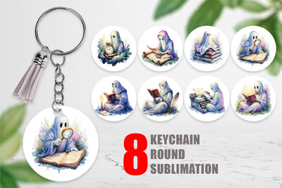Keychain Dark Academia Ghost Reader Sublimation artnoy 