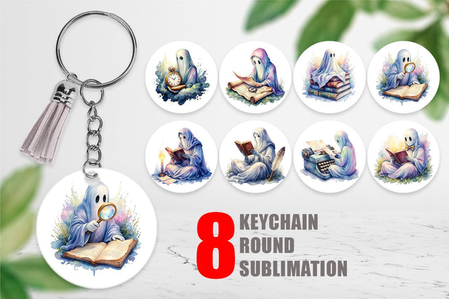 Keychain Dark Academia Ghost Reader Sublimation artnoy 