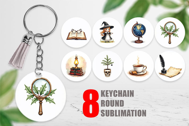 Keychain Dark Academia Scholarly Christmas Sublimation artnoy 
