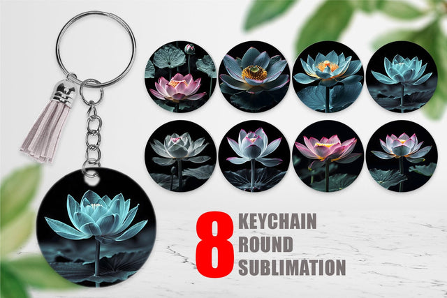 Keychain Dark Lotus Flower Sublimation artnoy 