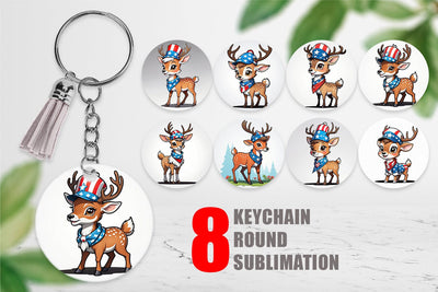 Keychain Deer 4th of July Sublimation artnoy 
