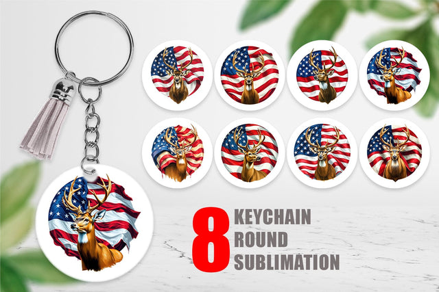 Keychain Deer 4th of July Sublimation artnoy 