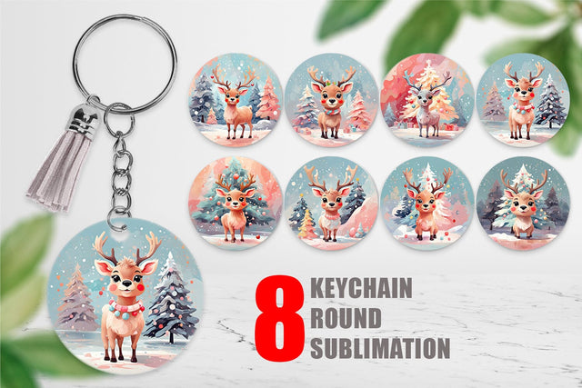 Keychain Deer Christmas Painting Sublimation artnoy 