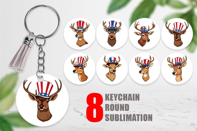 Keychain Deer Patriotic Sublimation artnoy 