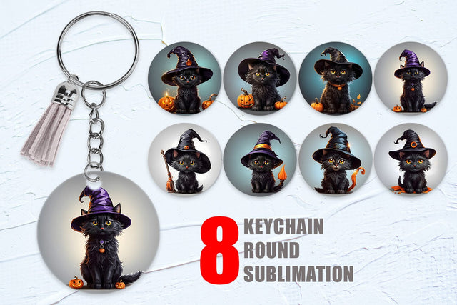 Keychain Design Black Cat Halloween Sublimation artnoy 