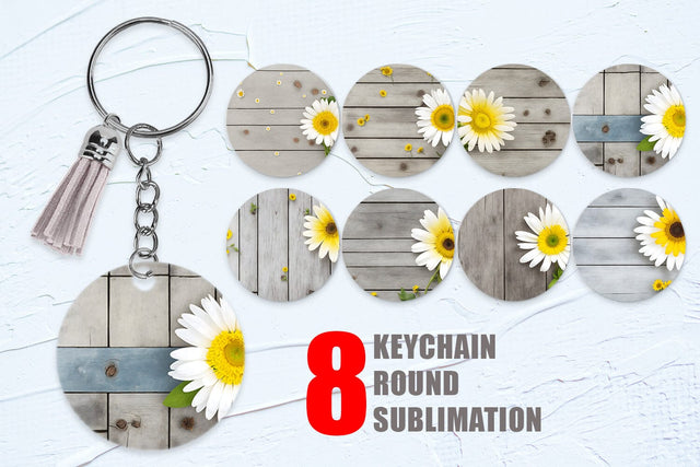 Keychain Design Daisy Flower and Wood Sublimation artnoy 