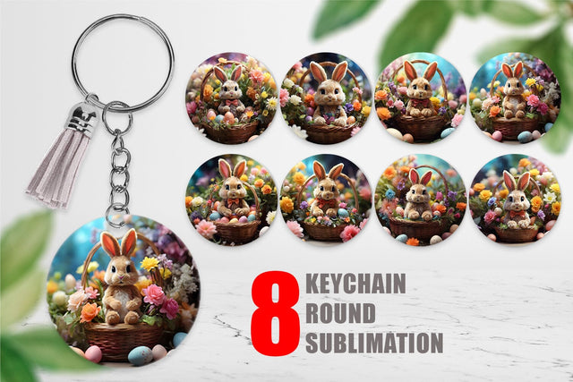 Keychain Design Easter Bunny with Flowers Sublimation artnoy 