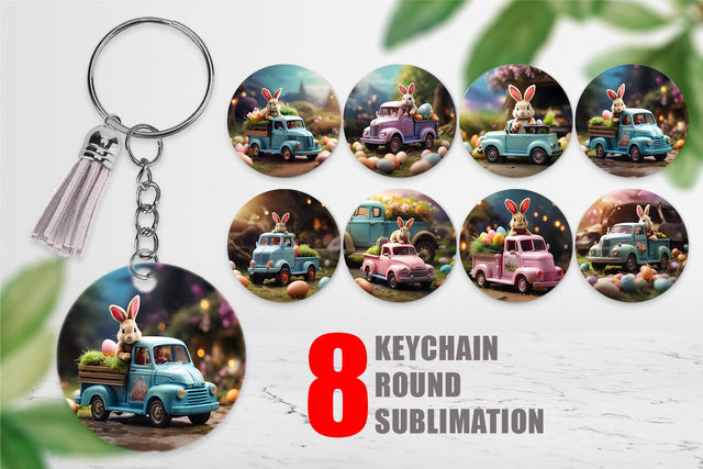 Keychain Design Easter Truck With Bunny Sublimation artnoy 