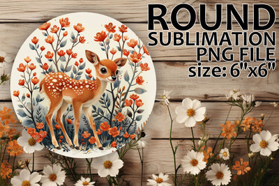Keychain Design featuring Round Deer with Flowers Sublimation afrosvg 