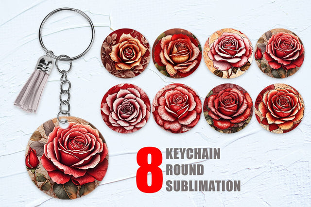 Keychain Design Red Rose Flower Sublimation artnoy 