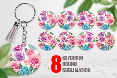 Keychain Design Roses Flowers Pattern Sublimation artnoy 