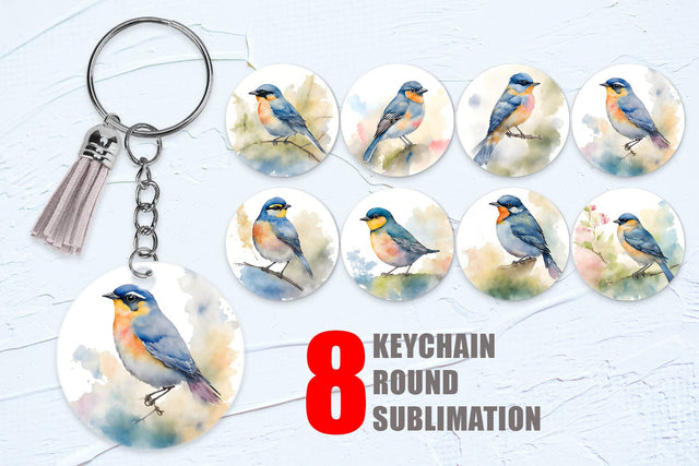 Keychain Design Watercolor Painting Birds Sublimation artnoy 