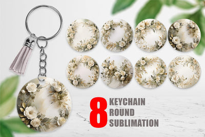 Keychain Design White Wedding Flower Sublimation artnoy 