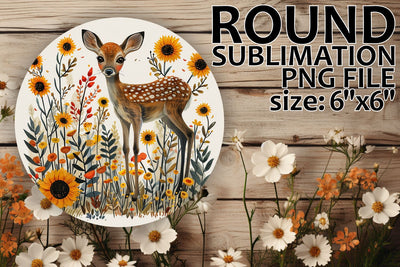 Keychain Design with Floral Deer Round Ornament Sublimation afrosvg 