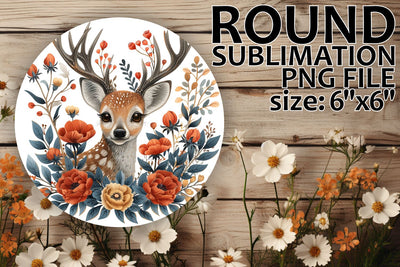 Keychain Design with Round Deer and Flowers Sublimation afrosvg 