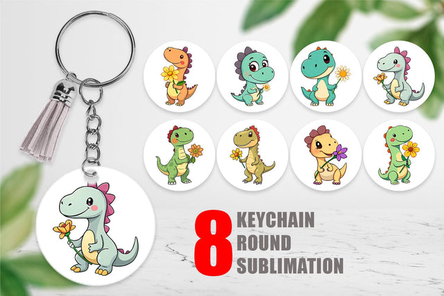 Keychain Dino with Flower Sublimation artnoy 