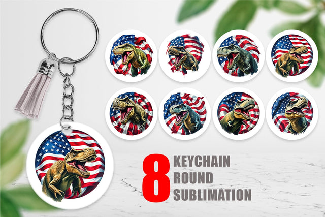 Keychain Dinosaur 4th of July Sublimation artnoy 
