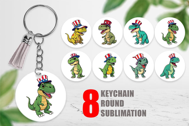 Keychain Dinosaur Patriotic Sublimation artnoy 