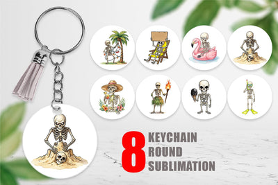 Keychain Disgruntled Summer Skeleton Watercolor Sublimation artnoy 