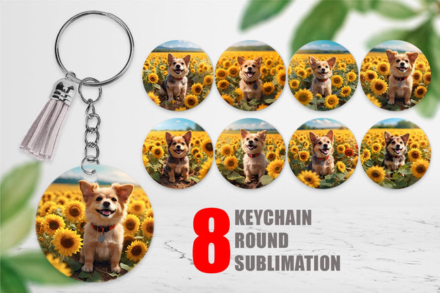 Keychain Dog and Sunflowers Sublimation artnoy 
