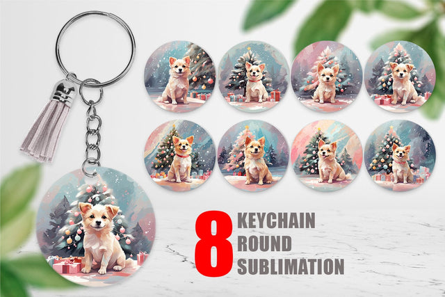 Keychain Dog Christmas Painting Sublimation artnoy 