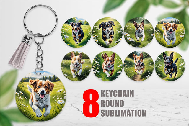 Keychain Dog Running in Meadow Sublimation artnoy 