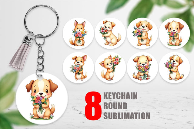 Keychain Dog Spring Bouquet Sublimation artnoy 