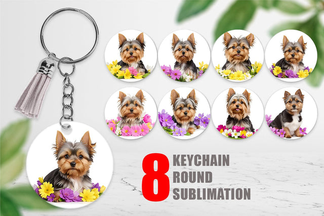 Keychain Dog Spring Flowers Sublimation artnoy 