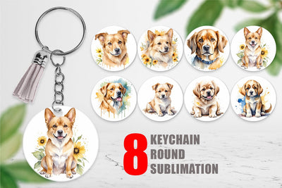 Keychain Dog Watercolor Texture Sublimation artnoy 