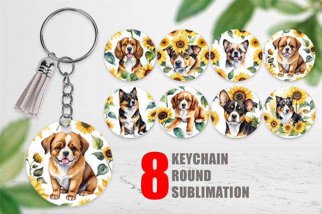 Keychain Dog With Sunflowers Sublimation artnoy 