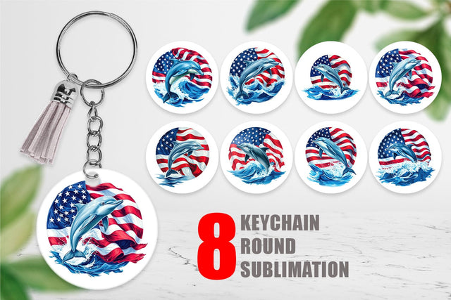 Keychain Dolphin 4th of July Sublimation artnoy 