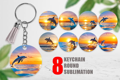 Keychain Dolphins and Sunset Sublimation artnoy 