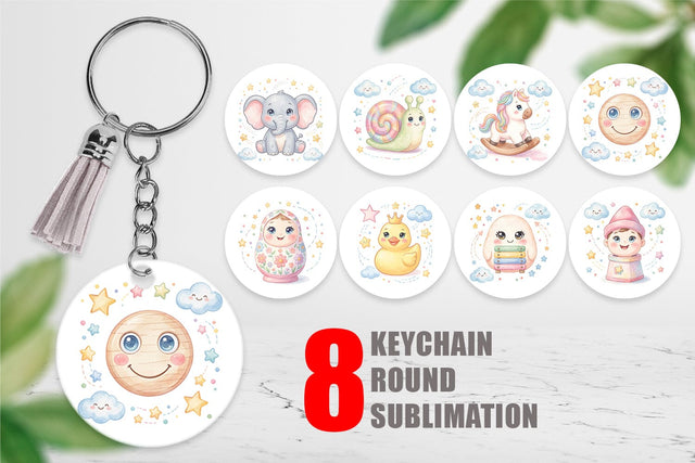 Keychain Dreamy Floating Toybox Watercolor Sublimation artnoy 