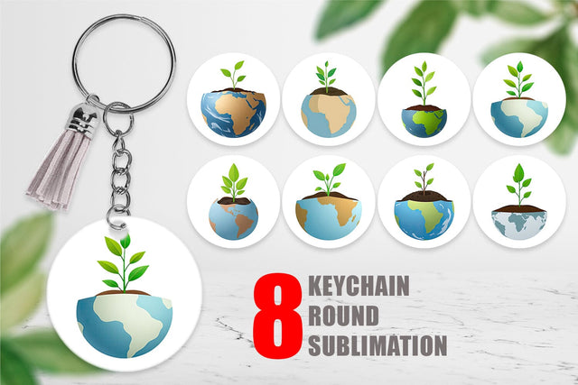 Keychain Earth with a Seedling Sublimation artnoy 
