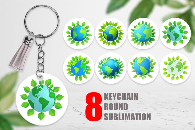 Keychain Earth with Leaves Sublimation artnoy 