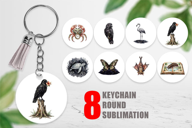 Keychain Eerie Gothic Island Wildlife Watercolor Sublimation artnoy 