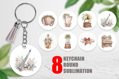 Keychain Elegant Musical Holiday Watercolor Sublimation artnoy 