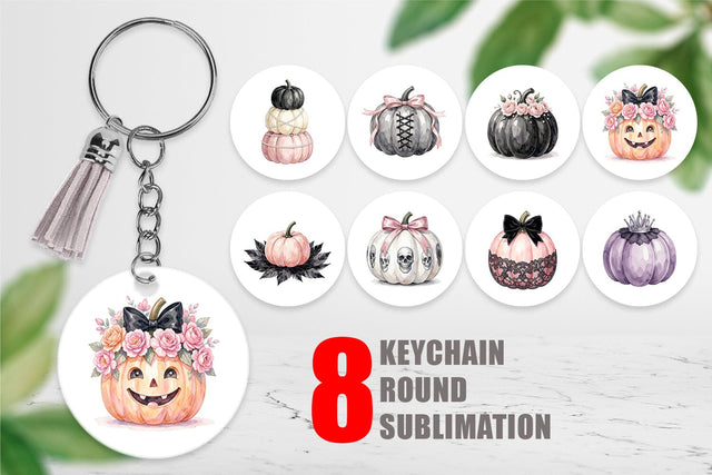 Keychain Elegant Soft Goth Pumpkin Watercolor Sublimation artnoy 