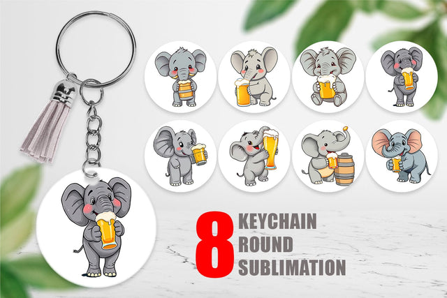 Keychain Elephant Beer Day Sublimation artnoy 
