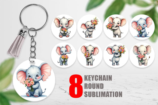 Keychain Elephant Spring Bouquet Sublimation artnoy 