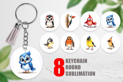Keychain Enchanted Winter Birds Watercolor Sublimation artnoy 