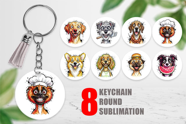 Keychain Enthusiastic BBQ Dog Watercolor Sublimation artnoy 
